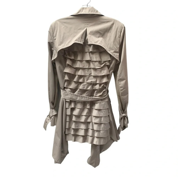 BcbgMaxazria Ophelia Trench  Coat Pumice Ruffle Back Pewter/Grey S - Picture 4 of 13